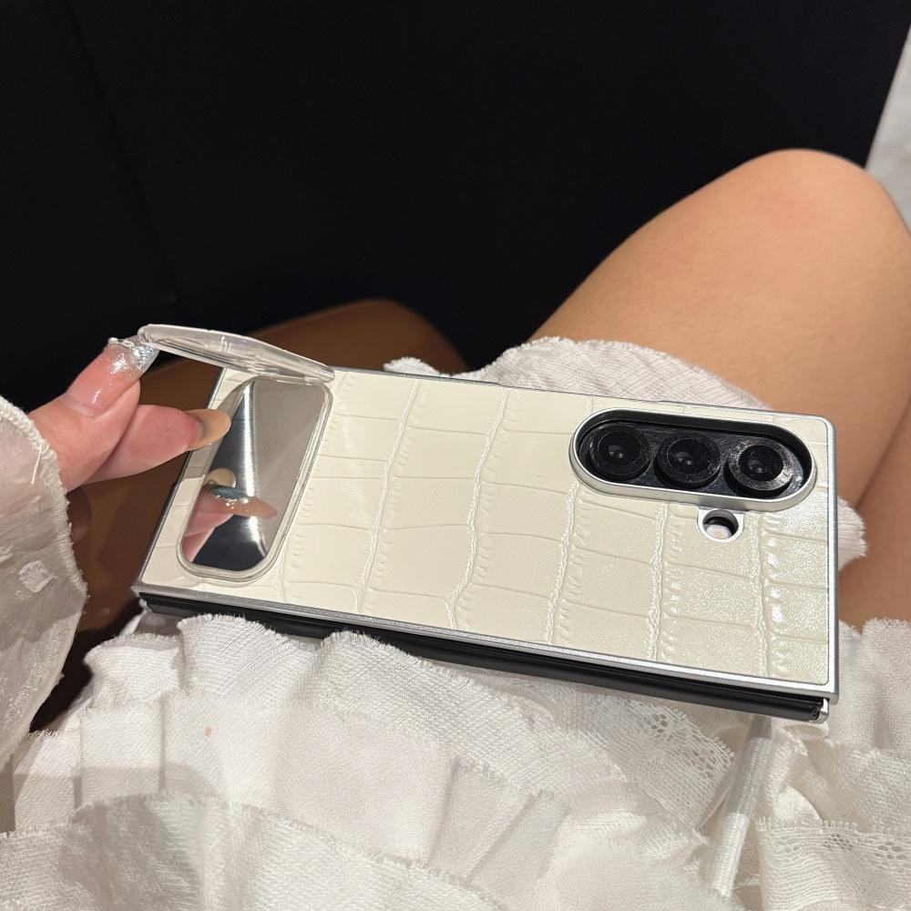 Luxury Crocodile Pattern Leather Case For For Samsung ZFold 7 6 5 4 3 5G Mirror Fold Satnd Holder Shockpoof Protection Bumper Cover