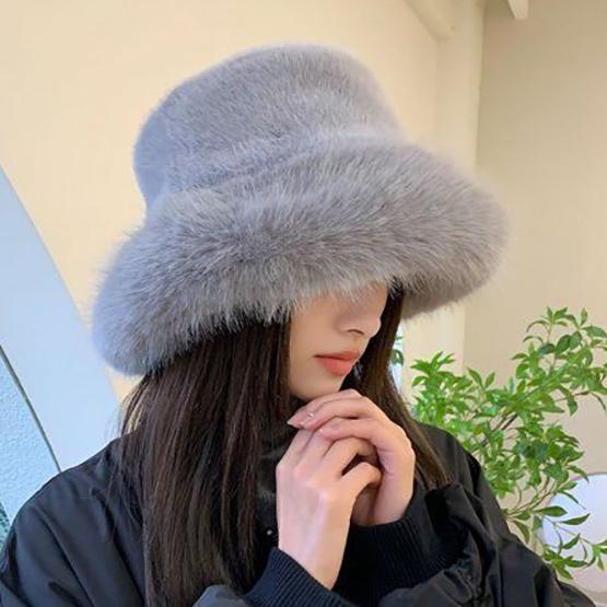 WTEMPO Winter Large Head Circumstance Retro Plush Fisherman's Hats Women's Thickened Imitation Fur Warm Versatile Ear Protection Bucket Hats