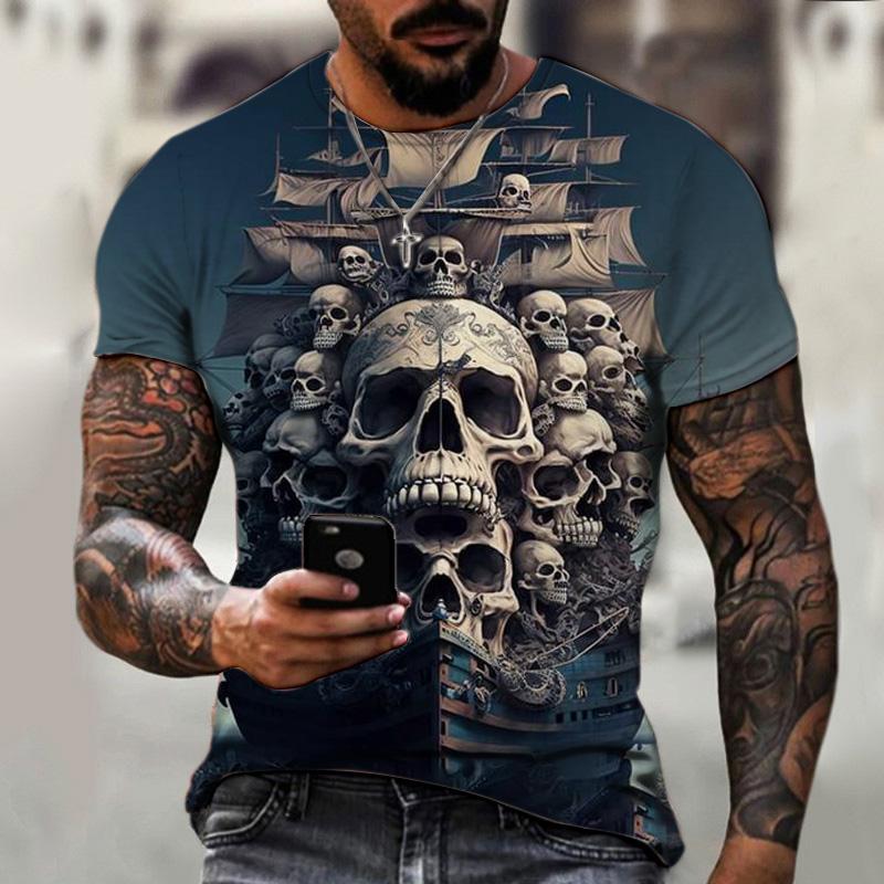 Винтажные мужские футболки с 3D принтом «Пиратский корабль» с круглым вырезом и короткими рукавами для мужчин, большие топы, футболка Homme Camiseta