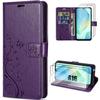 Case for Samsung Galaxy A16 4G/5G - BOOLING - PU Leather Artistic Floral Relief Dark Purple - 2 Tempered Glasses