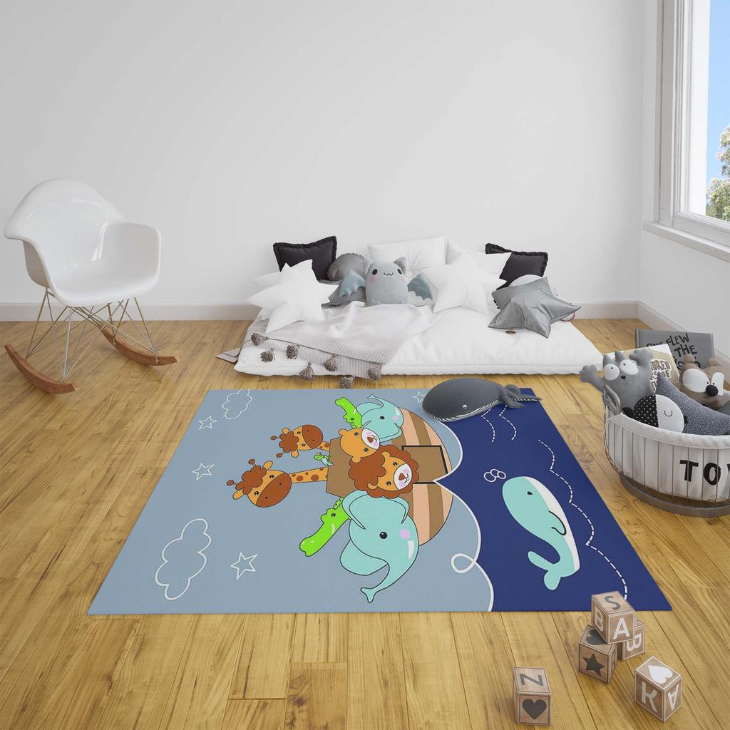 Decorative Modern Thin Stain Resistant Washable Cotton Machine Woven Base Kids Carpet