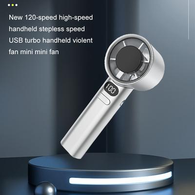 Стильный ручной вентилятор с USB-зарядкой, компактный и портативный, с цифровым дисплеем, идеальный 120-уровневый ветер для путешествий на открытом воздухе и для рабочего стола