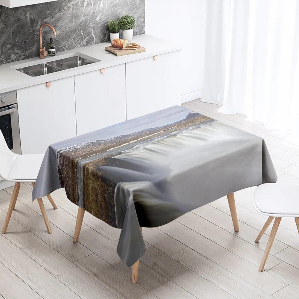 Скатерть с водопадом, природный пейзаж, защита от пятен, водонепроницаемая, прямоугольная, кухонный, обеденный стол, домашний декор