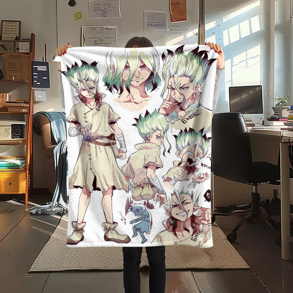 Фланелевое одеяло с принтом Dr. Stone, 1 шт., высокое качество, подходит для всех сезонов, декор для дома, тепло и комфорт, идеально подходит в качестве рождественского подарка.