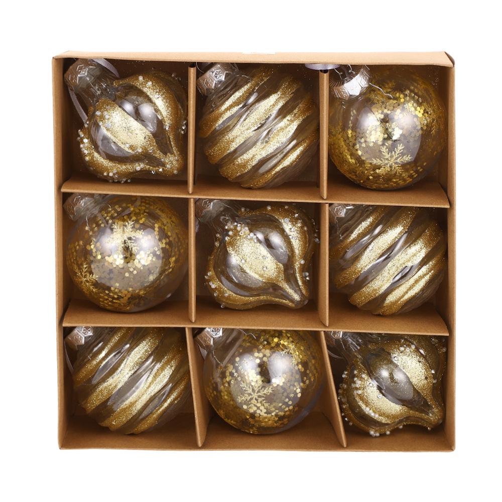 Exquisite Transparent Hand-Painted PET Christmas Ornament Set, 8cm, 9-Piece Holiday Decorations