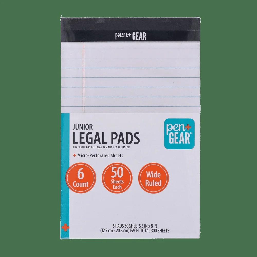 Wide Ruled Junior Legal Pads 5x8 Inches 50 Sheets White Paper 6 Pack Recycled Paper School Office Supplies
