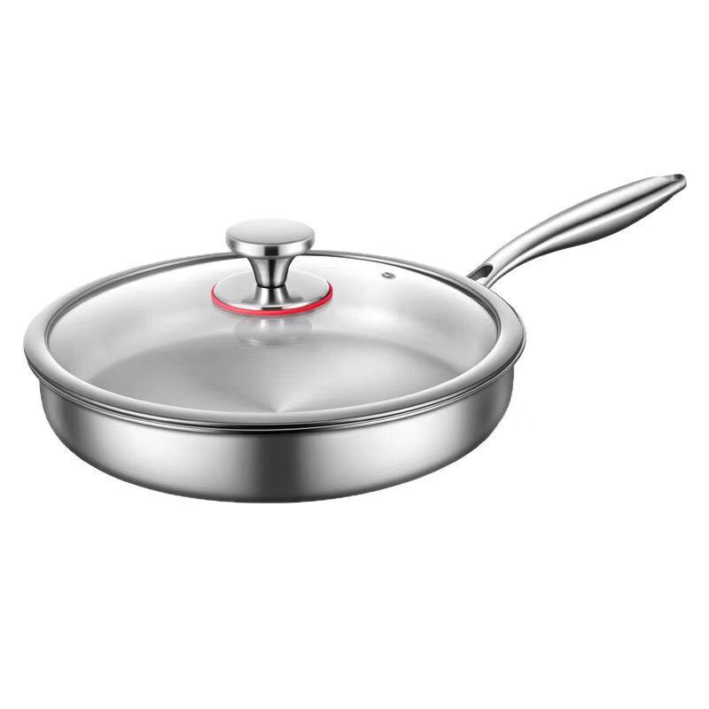 Zhishi 30CM 304 Stainless Steel Non-Stick Frying Pan with Lid