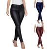 Women's Large Size High Waisted Buttoned Pants Solid Casual Sexy Leather Pants
