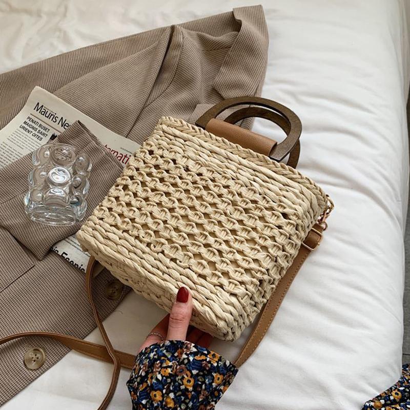 Yogodlns Летняя соломенная сумка, женская богемная соломенная пляжная сумка, повседневная сумка с ручкой, большая вместительная сумка через плечо, женский кошелек ручной работы