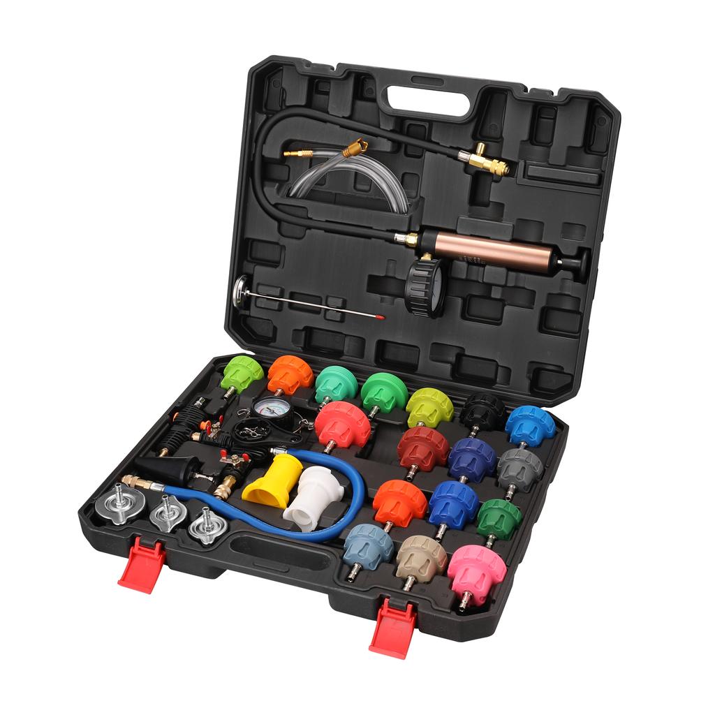 34-Piece Universal Radiator Pressure Tester Kit Automotive Vacuum Cooling Sytem Refill Kit Leak