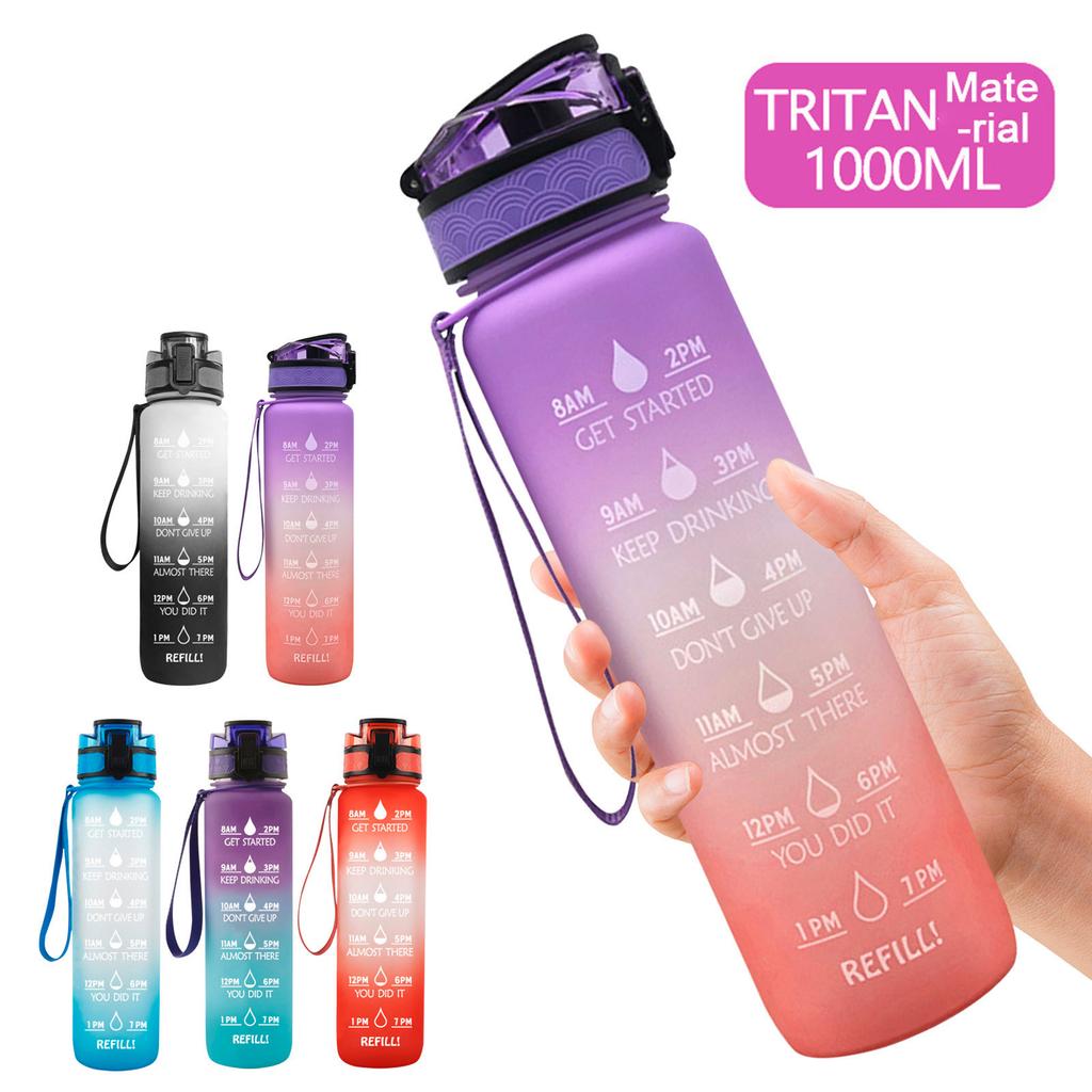 Large Water Bottle With Motivational Time & Removable Strainer, For Fitness, Gym And Outdoor Sports