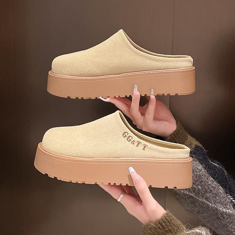 Тапочки Baotou, женская одежда, осень 2024, новая корейская версия, ленивые тапочки с одной педалью, повседневные тапочки с круглой головкой на толстой подошве