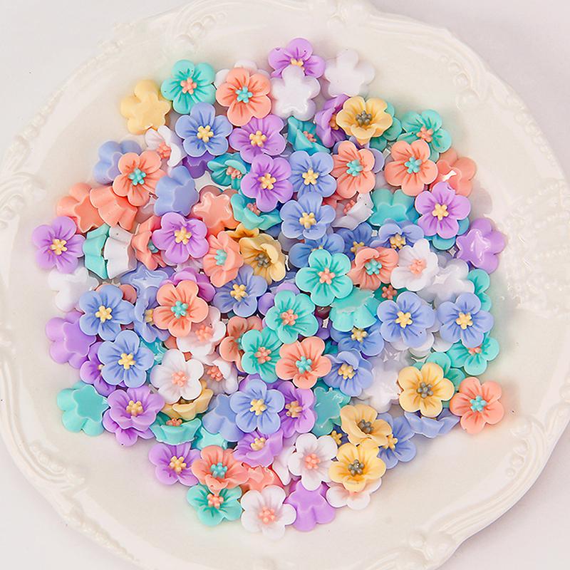 50Pcs 3D Mini Flower Flatback Resin Accessories Diy Craft Phone Patches Material
