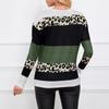 Женский пуловер с круглым вырезом и длинными рукавами, осенняя полосатая контрастная футболка, вязаный топ с леопардовым принтом, свободный и модный