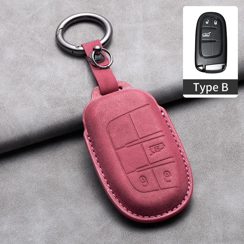 Leather Car Key Case Cover Shell For Jeep Chrysler 300 200 Dodge Charger Grand Cherokee Wrangler Compass Renegade For Fiat 500X