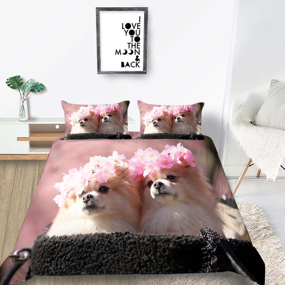 Новая мода Цветок Пододеяльник Комплект домашних животных Постельное белье Собаки Наволочка Дизайн Домашний текстиль Мультфильм Мужчина Женщина Одноместный Чехол на кровать King Size