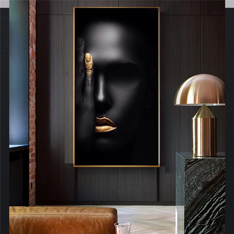 Абстрактное черное скандинавское женское лицо, портрет, холст, живопись, постеры и принты, скандинавское настенное художественное изображение для гостиной