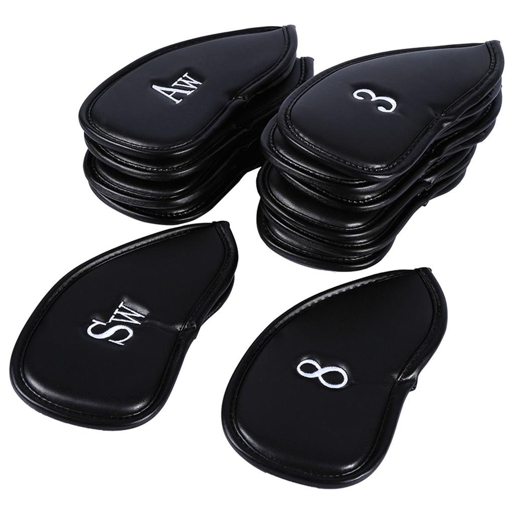 12pcs PU Leather Black Golf Club Head Cover Iron Head Cover Protector Set