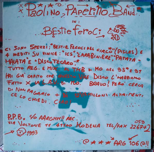 12-дюймовая пластинка PAOLINO PAPERINO BAND Bestie Feroci ARG106 Aarghh Produz 1993 Италия Рок Б/у