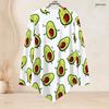 Women Plus Size Round Neck Long Sleeve T Shirt Palm Tree Print Turquoise White Gradient Asymmetric Hem Button Detail