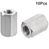 10Pcs Silver Tone Hex Coupling Nuts 304 Stainless Steel Metric Size Durabl Hex Rod Coupling Nut