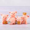 Home Decor Miniature Model Mini Animal Statue Figurine Micro Pig Family Gold Ingot Resin Ornaments