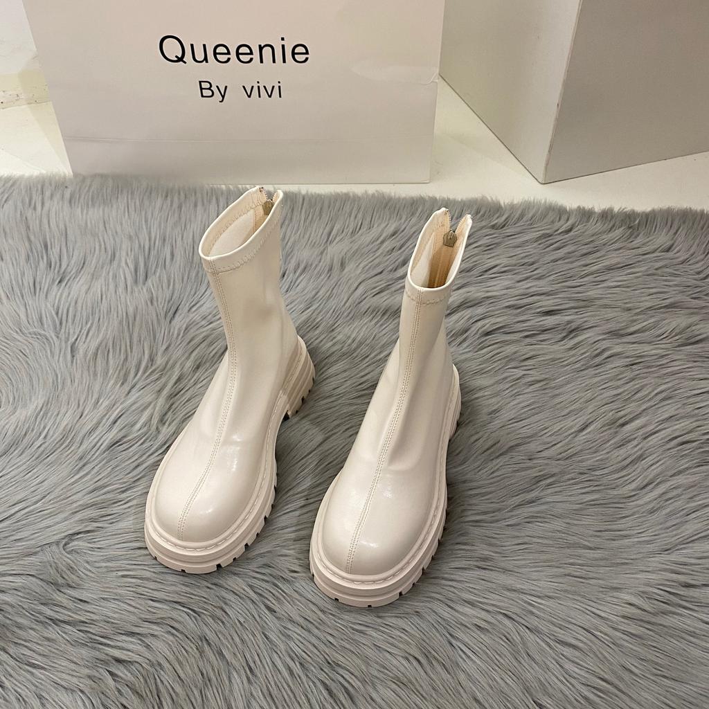 Женские модные ботильоны на платформе с выступающей подошвой, ботильоны «Челси» без шнуровки на массивном блочном каблуке, армейские ботинки из искусственной кожи для женщин, повседневные высокие туфли с молнией сзади