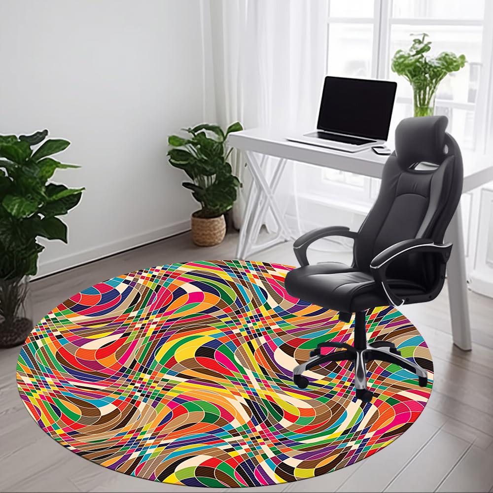 1pc Colorful AbstractChair Carpet for Office, Indoor Non-Slip Washable Polyester Fiber Carpet, Mat For Office, Machine Washable
