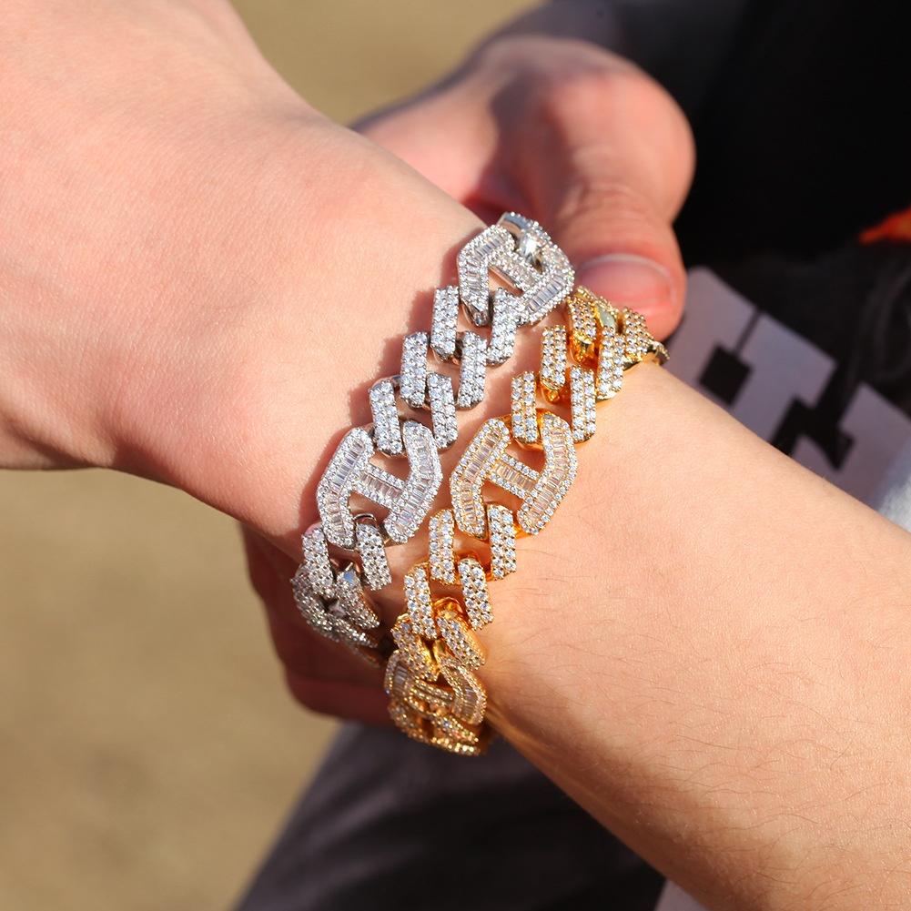 New Hip Hop Gold Jewelry Gold Silver Zircon Cuban Link Bracelet Bling Micro Zircon Bracelet Women Men Iced Out Diamond Bracelets