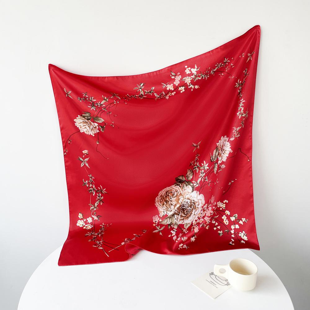 Satin Square Scarf 90cm Gift Silk Scarf Women'S Scarf Shawl Professional Elegant Scarf Sunscreen Scarf Shawl