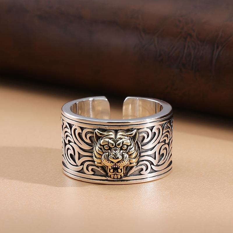 Tiger Head Open Ring for Men, Zodiac Year, Index Finger, National Trend, Domineering, Adjustable