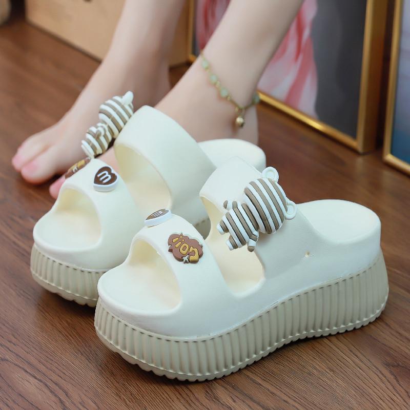 7,5 см высокие тапочки на платформе женские белые толстые шлепанцы туфли для лета женские увеличивающие рост тапочки для девочек сексуальные потертости