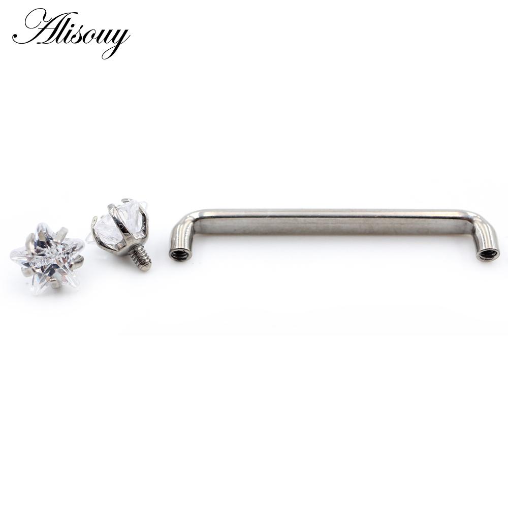 Alisouy 1PC Titanium Heart Star Zircon Threaded Surface Bar Barbell Micro Dermal Anchor Retainers Hide In Skin Piercing Jewelry
