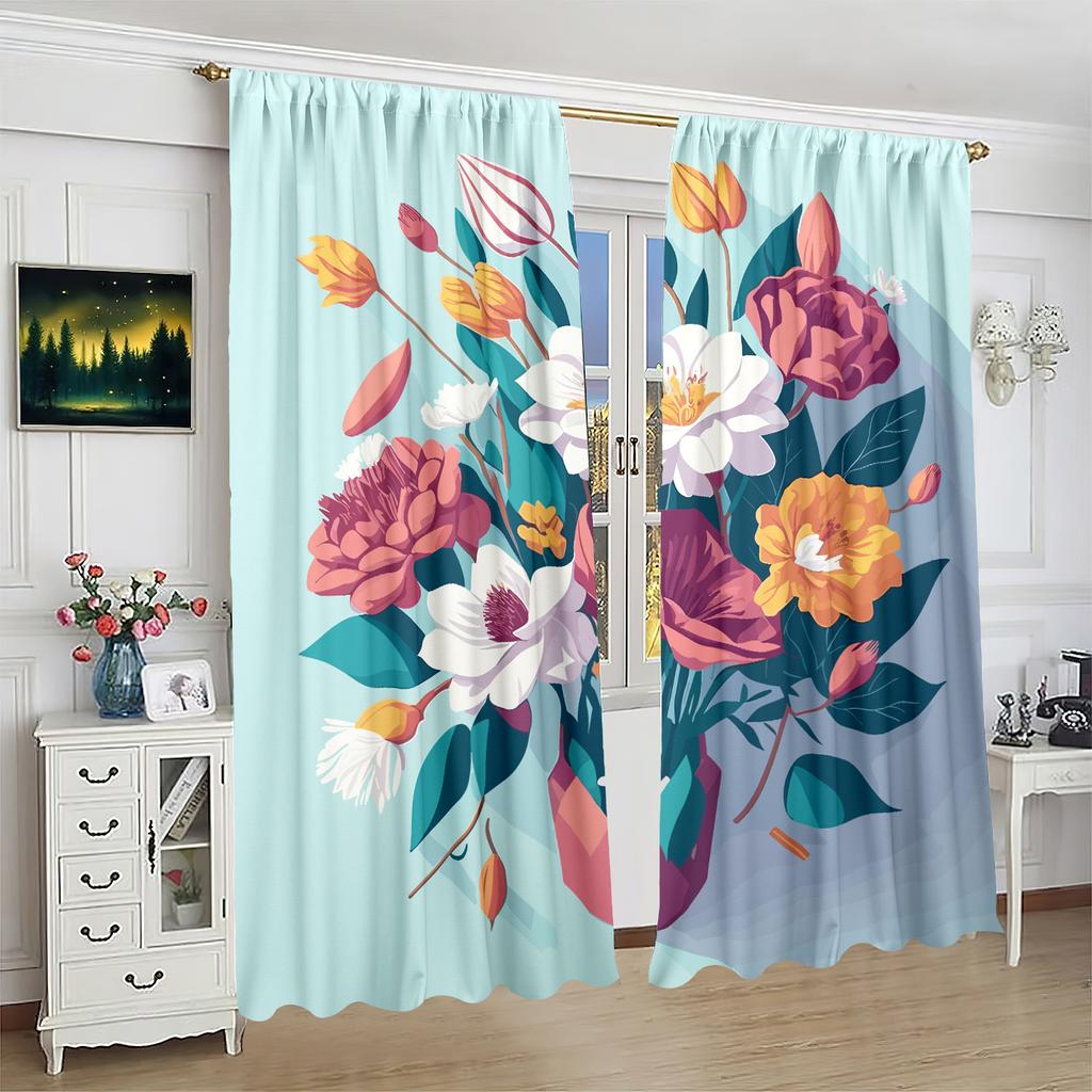 2шт- Цветок - Напечатанная штора - Материал полиэстер - подходит для спальни, гостиной, кабинета, личного пространства