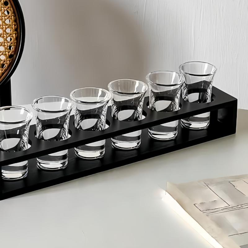 Shot Glasses 6pcs Shot Glass Set 1oz/30ml Shot Glass Holder Heavy Base for Whisky Tequila 6 Shot Glass Serving Tray (6pcs)