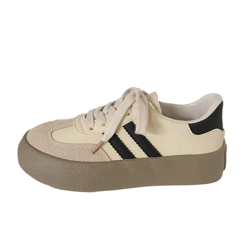 Ретро немецкие тренировочные кроссовки женские 2025 новая осень на плоской подошве корейская версия повседневные спортивные кеды женские на толстой подошве увеличивающие рост белые s