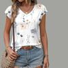 Women's V-neck Short Sleeved Floral Collection Printed Top Loose T-shirt Casual Shirt