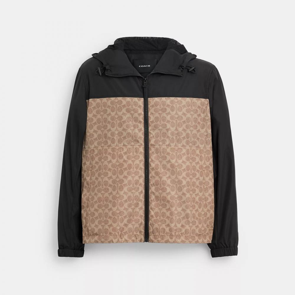 Coach Signature Full Zip WIndbreaker In Recycled Polyester Charcoal Signature