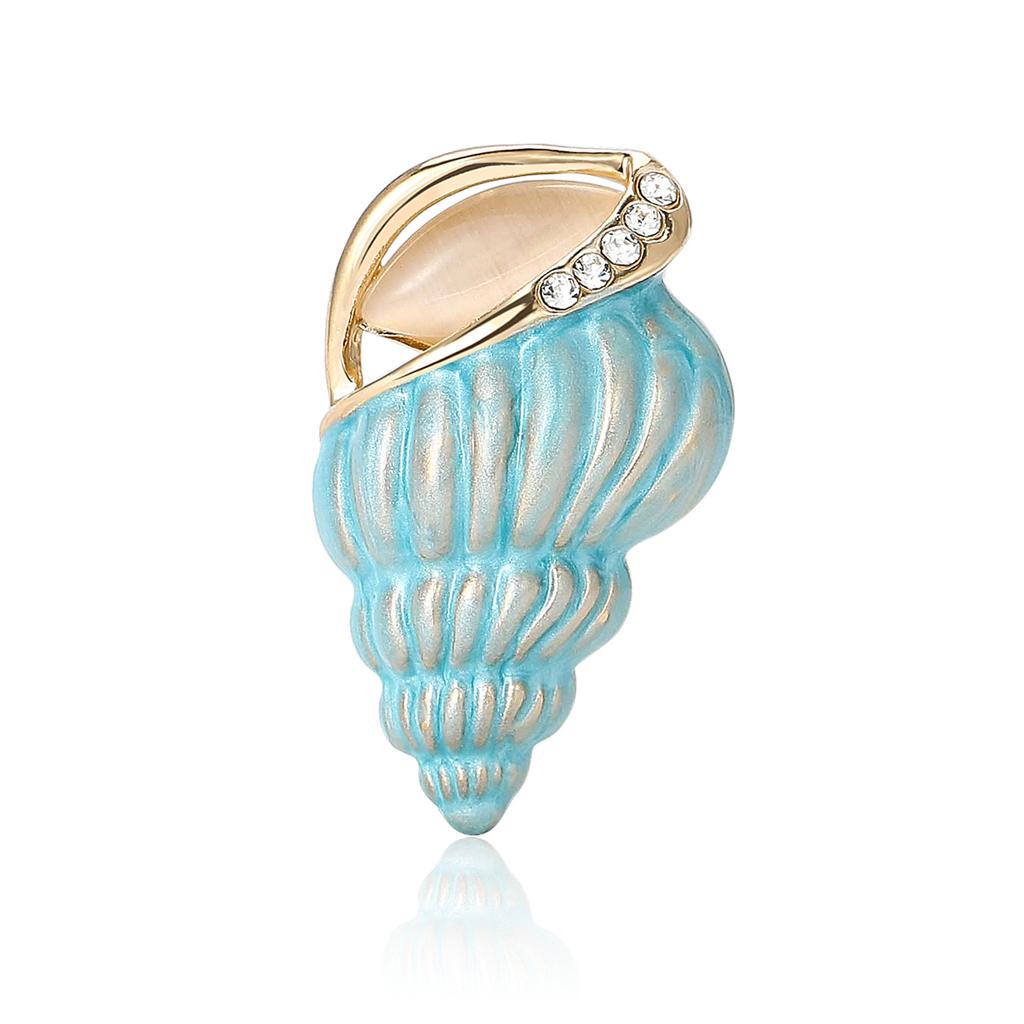 Creative Enamel Conch Brooches for Women Fashion Rhinestone Elegant Clothing Accessories Pins Jewelry