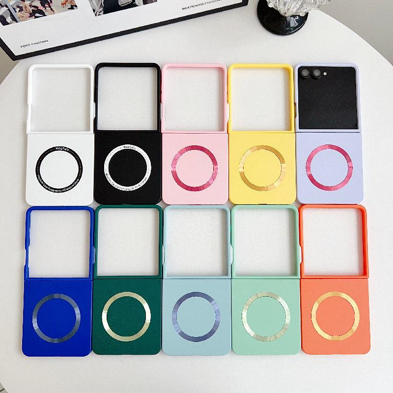Samsung Z Flip7 Case: Iridescent Solid Color, Magnetic Ring, Drop-Proof, Folding Screen, PC Hard Shell.