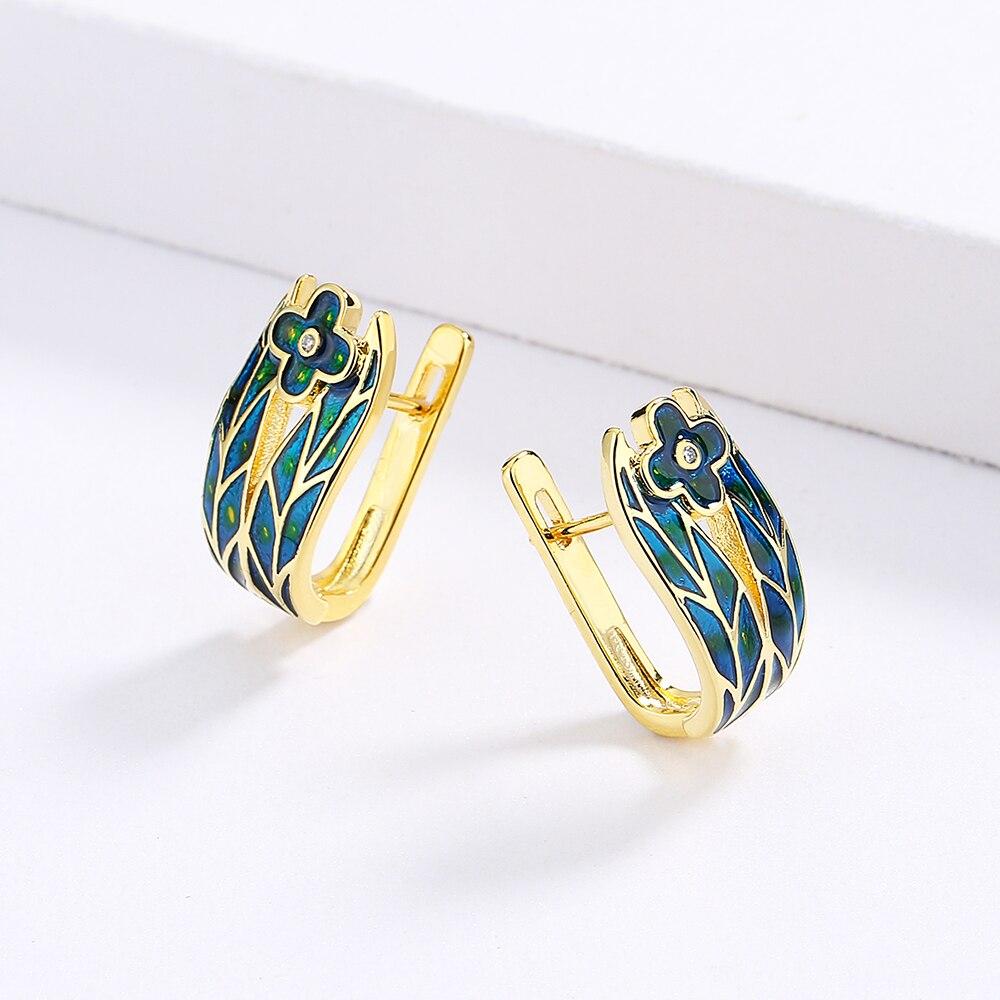 Fashion Earrings for Women Cyan Flower Earrings Elegant Wedding Party Classic Flower Handmade Enamel Jewelry Wedding Earrings