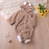 Baby Coral Fleece Hooded Long-Sleeve Warm Jumpsuit for Autumn/Winter