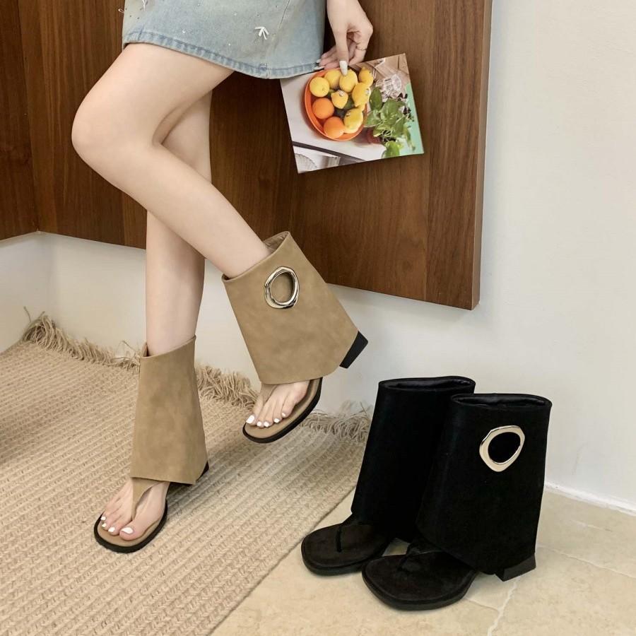 Thick High-heeled Cool Boots Women's Summer 2025 New Small Toe Retro Trousers Short Boots Niche Roman Sandals