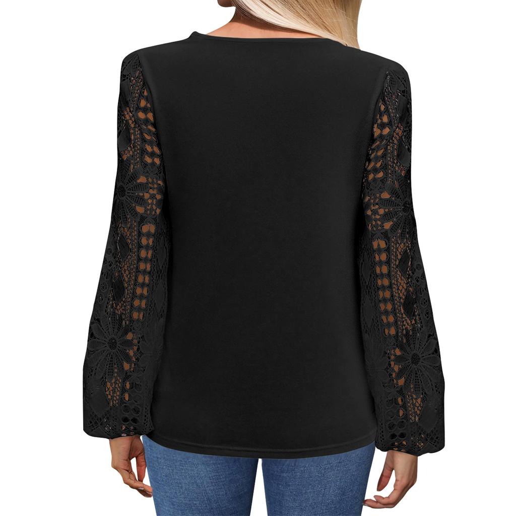 Женские топы с длинным рукавом, рубашки с V-образным вырезом, повседневные кружевные футболки, блузки, осенние туники, облегающие футболки 230s