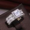Fashion Jewelry Ladies Princess Cut Stone Four-claw Ring Inlaid Fashion Wedding Ring Engagement Jewelry Ring