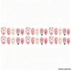European & American Almond Shape 3D Pink Flower False Nails with Stickers