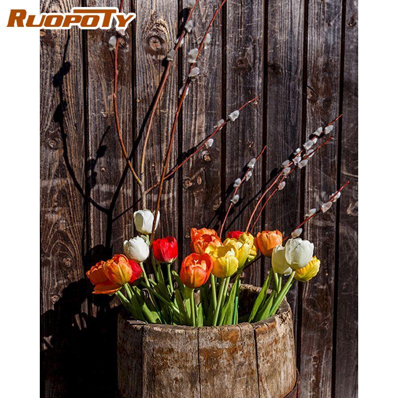 RUOPOTY Безрамные цветы для дома и сада, картина по номерам, ручная роспись, наборы, современное настенное искусство для домашнего декора