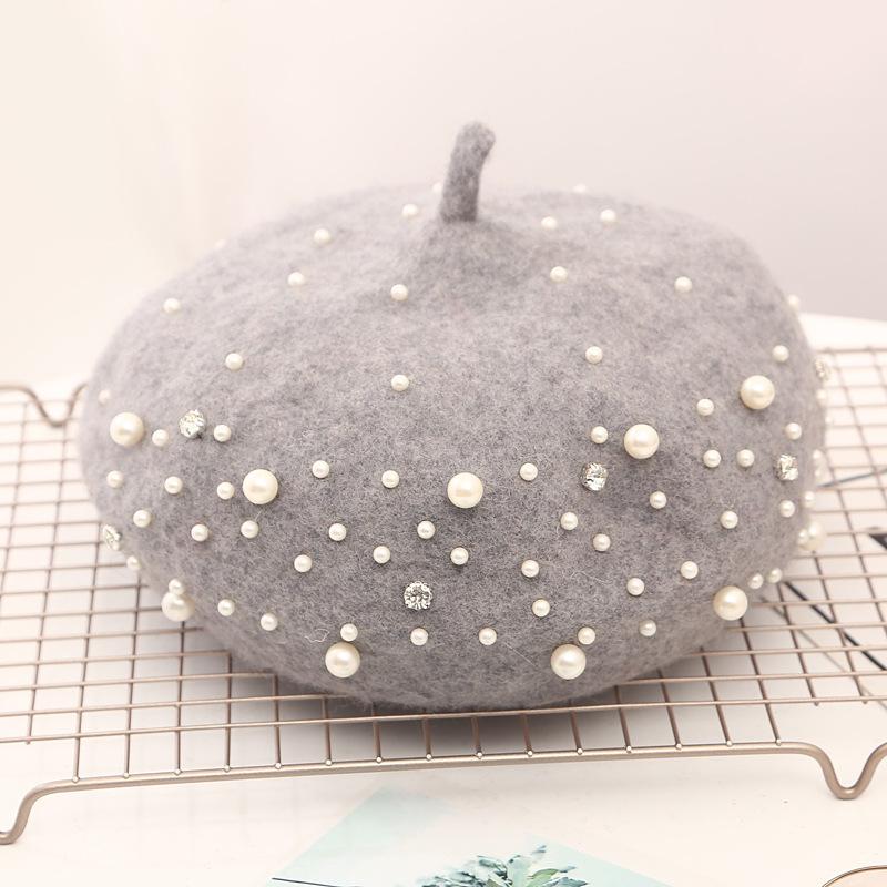 Берет из жемчужной шерсти женский зимний британский ретро шерстяной восьмиугольный берет универсальная шляпа-тыква