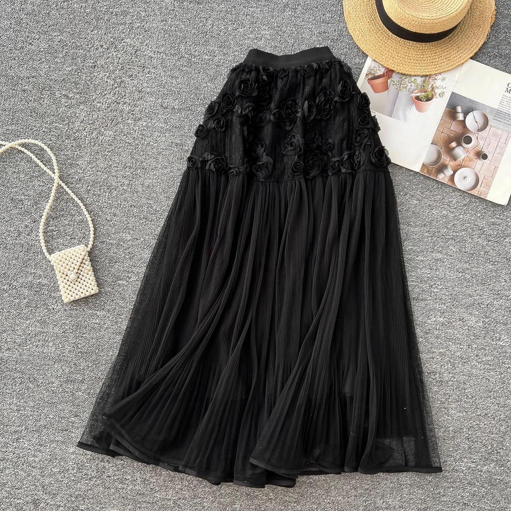 DIMANAF 2025 Летние женские новые юбки винтажные эластичные плиссированные элегантные белые длинные юбки кружевные с высокой талией