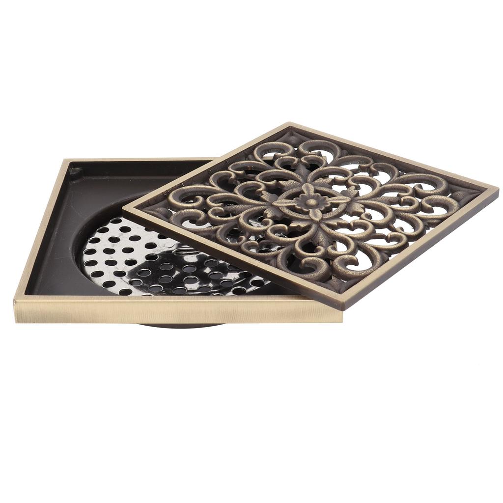 Floor Drain Antique Copper Shower Drain Kit for Home Hotel Bathroom Toilet 10x10cm